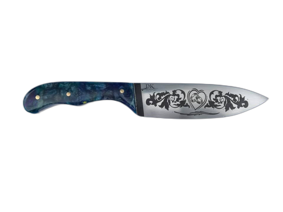 Ornate Floral Knife Engraving with Heart Design